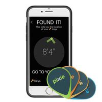 Pixie (4-pack) - Find your lost items faster by SEEING where they are. Lost item tracker/finder for Keys, Luggage, Wallet (iPhone 7 case included)