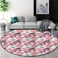 RUGSMAT Floral Machine Washable Round Bath Mat,Rose and Lily Flowers Foam Mat Bedroom Decor Round-63