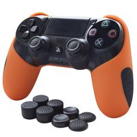 Skin Compatible for PS4 Controller Grips Pandaren Soft Silicone Thicker Half Cover for PS4 /Slim/PRO Controller (Orange Skin X 1 + FPS Pro Thumb Grip X 8)