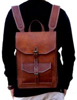 Tabassum 16 Inch Genuine Leather Vintage Handmade Casual College Day-pack Cross body Messenger Backpack