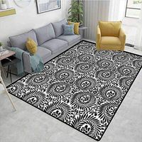 Bigdatastore Black and White Plaid Area Rug, Damask Inspired Floral Arrangement Foliate Motif Victorian Inspirations, Durable Carpet Area Rug - Living Dinning Room Bedroom Rugs and Carpets(3'x 8')
