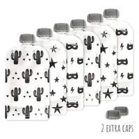 Hippypotamus Reusable Baby Food Pouches - Baby Food Storage - BPA Free Pouches Toddler - Refillable Squeeze Pouch for Kids - Set of 6 - Cactus, Stars, Superhero