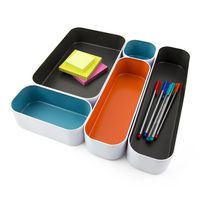 Three By Three Seattle Drawer Organizer Pack of 5, 2", Gray/Sky Blue/Orange (52290)