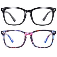 Maxjuli 2 Pack Blue Light Blocking Glasses,Computer Reading/Gaming/TV/Phones Glasses for Women Men(Shiny Black+Flower Black)