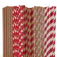 Christmas Paper Straws (red and kraft-polka dot striped solid, 50)