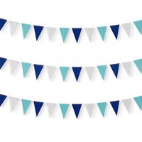 Little Biene 30 Feet Nautical Glitter Paper Triangle Flag,Bunting Pennant Banner for Baby Birthday Shower/Ahoy/Achor/Pirate Theme Party Supplies Decorations(Blue and Silver).