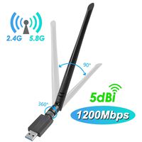 WiFi Adapter for PC,1200Mbps USB3.0 Wireless Network WiFi Dongle with 5dBi Antenna for Desktop Laptop,Dual Band 2.4G and 5G Support Windows 10/8/7/XP,Mac OS 10.5-10.14