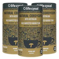 Life Cykel 100% Natural Cordyceps Mushroom with Australian Wild Harvested Kakadu Plum - Ancient Fuel for The Modern World - Energy, Improved Endurance and Daily Performance - (16 Servings) - (3-Pack)