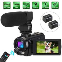 Camcorder Video Camera Digital YouTube Vlogging Camera HD 1080P 30FPS 24MP 16X Digital Zoom 3 Inch LCD Flip Screen Video Recorder with Microphone and Remote Control, 2 Batteries