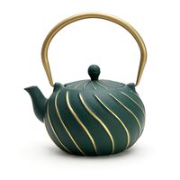 Tea Kettle, TOPTIER Japanese Cast Iron Teapot with Infuser, Stovetop Safe Cast Iron Tea Kettle, Wave Design Cast Iron Teakettle Coated with Enameled Interior for 22 oz (650 ml), Green