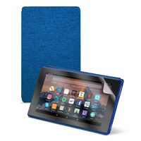 Fire HD 8 Tablet (8" HD Display, 32 GB) - Yellow + Amazon Fire HD 8 Tablet Case, Marine Blue + NuPro Clear Screen Protector (2-Pack)
