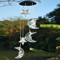 Yeyo Moon and Star Color Changing Solar Light Wind Chimes, Multi-Color Solar Mobile Wind Spinner Outdoor Garden pation Yard Garland Decoration
