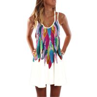 Chaofanjiancai_Dress Women's Feather Print Sleeveless Mini Dress Summer Casual Boho Dress Party Cocktail Dress