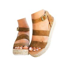 Veodhekai Womens Platform Wedges Sandals Open Toe Ankle Straw Shoes Retro Roman Slippers Beach Muffin Flats Sandals Brown