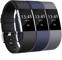 Bands Replacement Compatible for Fitbit Charge 2, Adjustable Wrist Accessories Sport Wristbands for Women&Men (Black-Deep Blue-Gray-D, Small)