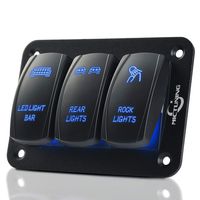 MICTUNING 3 Gang Aluminum Rocker Switch Panel - 5 Pin ON Off Toggle Switch with Blue LED Backlit, Wiring Harness Pre-Wired Easy Installation 12 24V for Boat Car Marine ATV UTV