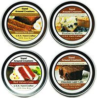 Set of 4- Premium 100% All Natural Soy Wax Aromatherapy Candle Tins: Banana Nut Bread, Blueberry Muffin, Chocolate Layer Cake & Red Velvet Cake 2 oz.- each. Naturally Strong, Highly Scented.