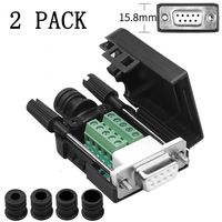 Anmbest 2PCS DB9 Solderless RS232 D-SUB Serial to 9-pin Port Terminal Male Adapter Connector Breakout Board with Case Long Bolts Tail Pipe (2PCS Thinner Female)