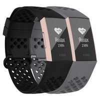 adepoy Compatible with Fitbit Charge 3 Bands for Women Men, Breathable with Air Holes Replacement Wristbands for Fitbit Charge 3 and Fitbit Charge 3 SE, Black, Gray, Small