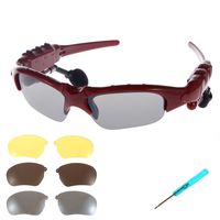 AMZSTAR Wireless Bluetooth Music Sunglasses Headset Headphones Handfree for iPhone 6 6 Plus Samsung Galaxy Smart Phone with Camera Shutter Function+Free Replaceable 3 Pair Lens (Red)