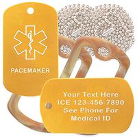 Custom 2 Pack - Pacemaker Medical Alert ID Necklaces with Gold Custom Tags, Camo Desert Silencers, and 30'' USA Chains