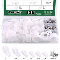 Keadic Cable Clamp 135 Pack White Nylon R-Type Cord Fastener Clips Assortment Kit with 135 Pack Stainless Steel Screws, Great for Wire Management - White