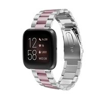 Shangpule Compatible with Fitbit Versa 2 Bands for Women Men, Stainless Steel Metal Replacement Strap Wristband Accessories for Versa 2/Versa/Versa Lite Smart Watch Large Small (Silver + Rose Pink)