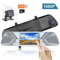 Backup Camera with 32GB Card 5 inch Mirror Dash Cam SSONTONG Touch Screen 1080P Front Camera and Digital Water-Resistant Rear Camera 310° Wide Angle Parking Mode Motion Detection G-Sensor Night Vision