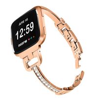 Mtozon Metal Bands Compatible with Fitbit Versa 2/Versa Lite/Versa for Women, Bling Bracelet with Rhinestone Luxurious Wristbands, Copper Rose