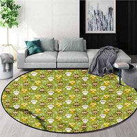 RUGSMAT Doodle Modern Machine Washable Round Bath Mat,Cartoon Farm Animals Coffee Table Mat Non-Skid Living Room Carpet Round-51