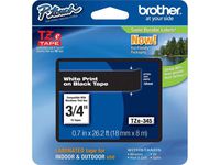 Brother Genuine P-Touch TZE-345 Tape, 3/4" (0.7 mm) Standard Laminated P-Touch Tape, White on Black, Laminated for Indoor or Outdoor Use, Water-Resistant, 26.2 ft (8 m), Single-Pack
