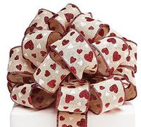 Burton & Burton Khaki Red Hearts Wired Ribbon