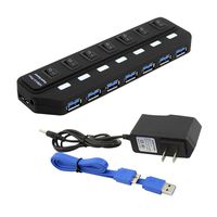7 Ports USB 3.0 Hub 5Gbps High Speed Portable Multi Port Portable Light Weight USB HUB with Individual Switches/ 5V 2A Power Adapter USB Expander for PC Laptop Computer