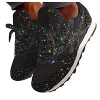 Gyouanime Womens Sports Running Sneakers Autumn Lace Up Casual Breathable Bling Slip On Sport Running Shoes Sneakers Footwear Black