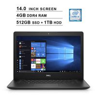 2019 Newest Premium Dell Inspiron 14 3000 Laptop (Intel Core i3-8145U up to 3.9GHz, 4GB DDR4 RAM, 512GB SSD (Boot) + 1TB HDD, Intel UHD 620, WiFi, Bluetooth, HDMI, Windows 10 Home, Black)