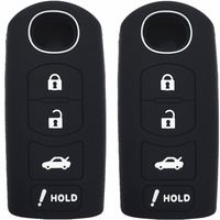 Ezzy Auto A Pair Black Silicone Rubber Key Fob Case Key Covers Key Jacket Skin Protector fit for Mazda 4 Buttons Key