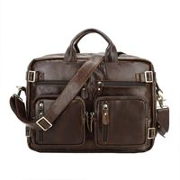 Leathario Leather Backpack Vintage Large Capacity Multifunctional Laptop package Shoulder Bag Business Briefcase Men's Handbag Laptop Messenger Bag Dark coffee