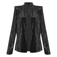 TiTCool Sequin Jackets for Women - Women's Sparkly Sequins Open Front Long Sleeve Blazer Jacket Casual Coat (L, Black)