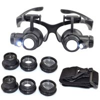 10X 15X 20X 25X Headband Magnifier Double Eyes Glass Jeweler Loupe with 2 LED Lights 8 Replaceable Lens for Jeweler Watch Repair