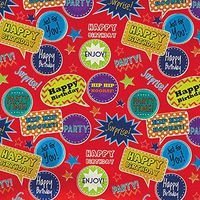 Amscan 180195 Party Supplies Value Roll Gift Wrap - Red Thought Bubbles Birthday, 5' x 30", Multicolor