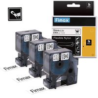 Fimax Compatible Flexible Nylon Label Tape Replacement for DYMO Rhino 18489, for RhinoPro 6000 5000 4200 5200 LabelWriter and Industrial Label Maker, Black on White, 19mm(3/4") x 3.5m, 3 Roll