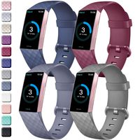 Tobfit Sport Bands Compatible with Fitbit Charge 3/Fitbit Charge 3 SE Bands, Soft TPU Wristbands Accessories Women Men, Small Large (Blue Gray/Navy Blue/Wine Red/Gray, Large)