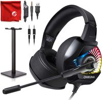 ONIKUMA K6 RGB LED Light Pro Over-Ear 7.1 Surround Sound Noise Cancelling Gaming Headset Microphone Bundle with Headphone Stand for PC, Xbox One, PS4, Nintendo Switch, Mac, Desktop, Laptop, Computer