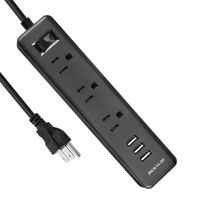 ETL Power Strip with USB JACKYLED 3.4A Output Lightweight Charging Station for Cruise Ship 5FT Heavy Duty Extension Cord 3 AC Outlets 3 USB Ports for Travel Hotel Home Office- Black