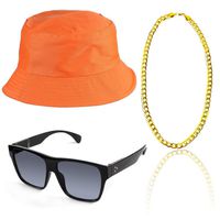 Beelittle 80s/90s Hip Hop Costume Kit Cool Rapper Outfits,Bucket Hat Sunglasses Gold Plated Chain (M)