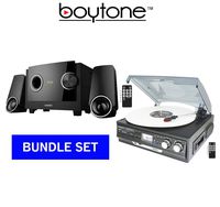 BOYTONE Premuim Sound System Bundle Set, Turntable Plus 2.1 Multimedia Bluetooth Speaker (BT-17DJB-C & BT-3129F)
