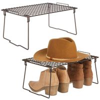 mDesign Modern Adjustable Metal Closet, Cabinet, Countertop Organizer Storage Shelves for Bedrooms, Bathrooms, Entryways, Hallways - Expandable, Durable Steel, Non-Skid Feet - 2 Pack - Bronze