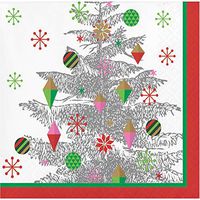Creative Converting 332079 Bright Christmas Tree Napkins White