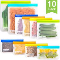 Reusable Storage Bags - 10 Pack Leakproof Freezer Bags(2 Reusable Gallon Bags + 4 BPA FREE Reusable Sandwich Bags + 4 Reusable Snack Bags) Ziplock Lunch Bag for Food Marinate Storage Home Organization
