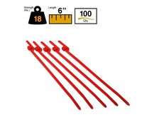 BuyCableTies 6" EZ Off Tear-a-way Indoor Cable Ties - 18 lb Rated - Made in USA - Red - 100 per bag